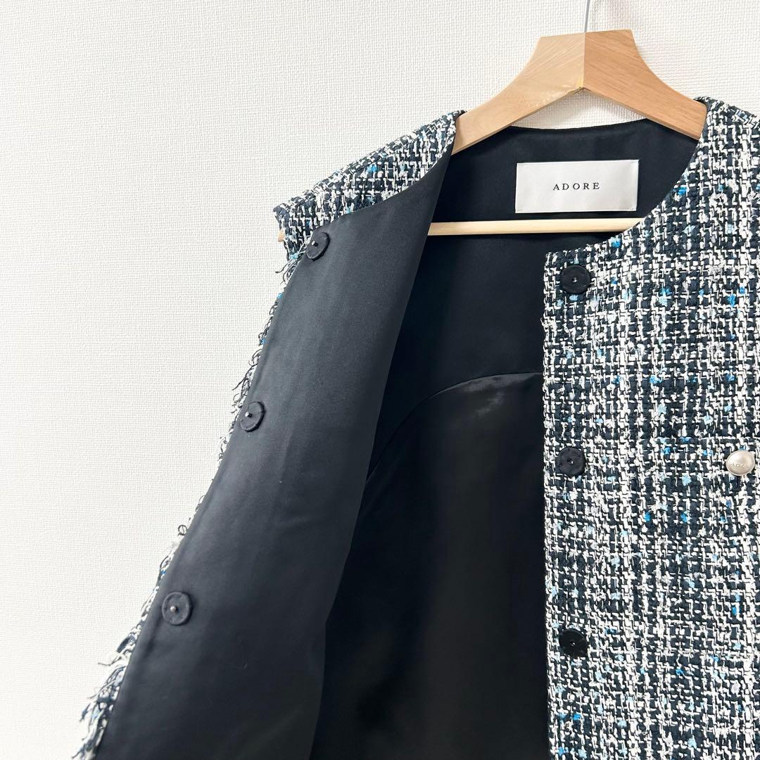 美品✨ADORE ファンシーツイードベスト ジレ フリンジ　ブルー　38