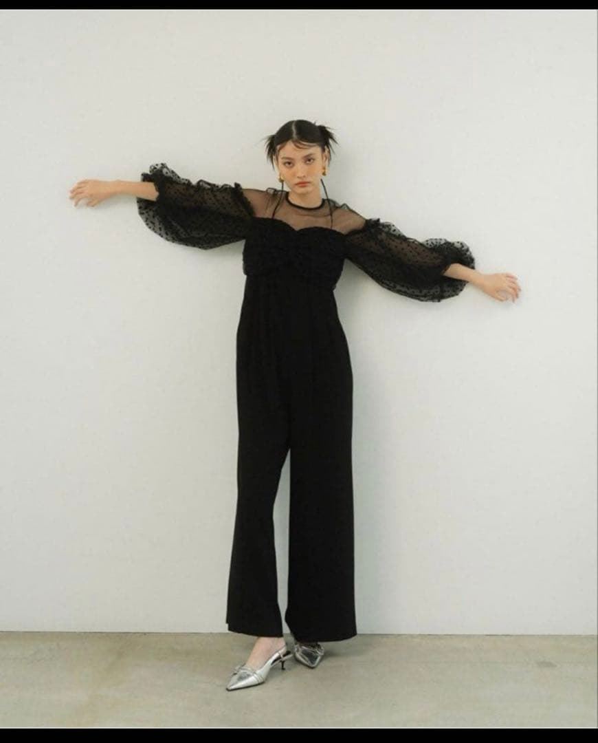 ANDRESD flocky dot pants dress【L／ブラック】