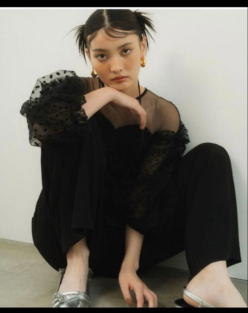 ANDRESD flocky dot pants dress【L／ブラック】