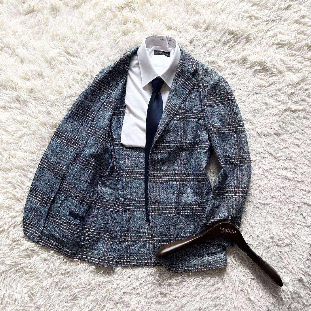 <美品>LARDINI ブルー コットンリネン ジャケット サイズ44