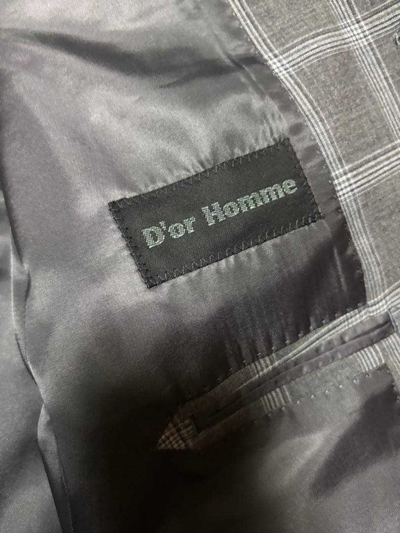 D'or Homme ドームオム　2点セット　チェック　スーツ　グレー　a8