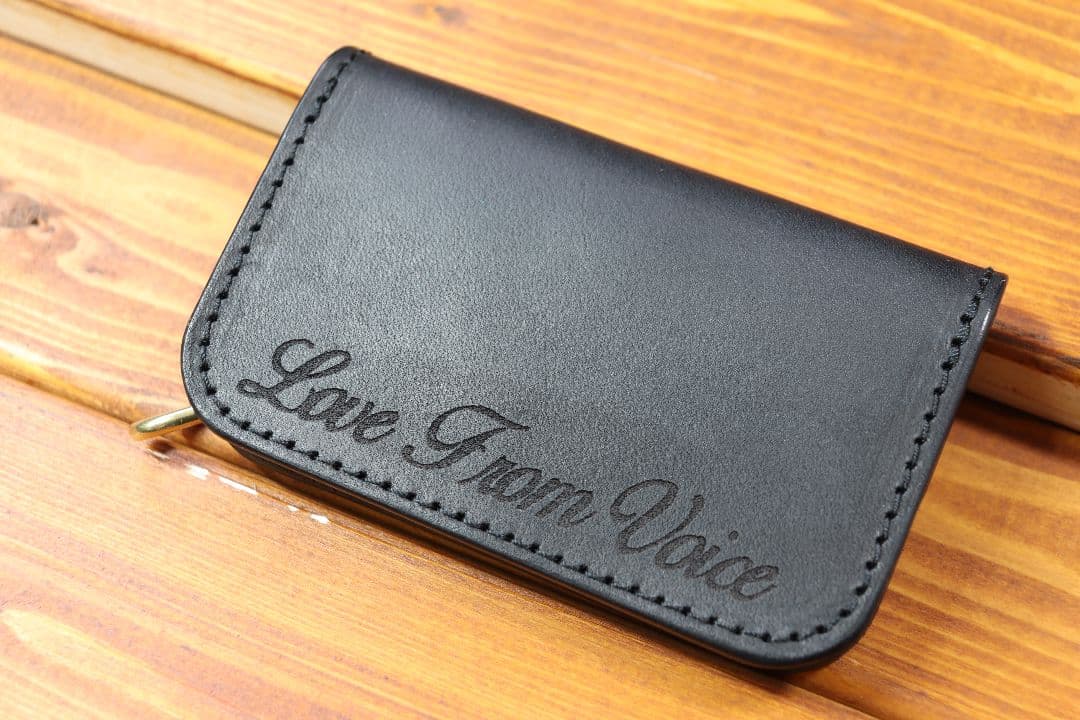 スタッズ ミドルウォレット 革黒 糸黒 栃木レザー使用