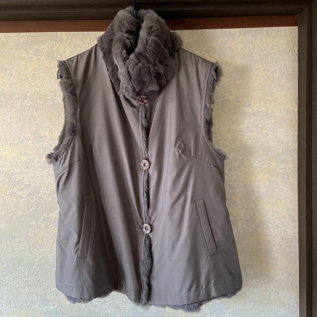 未使用品　レディース　高級レッキス&シルクベスト　グレー　リバーシブル　M