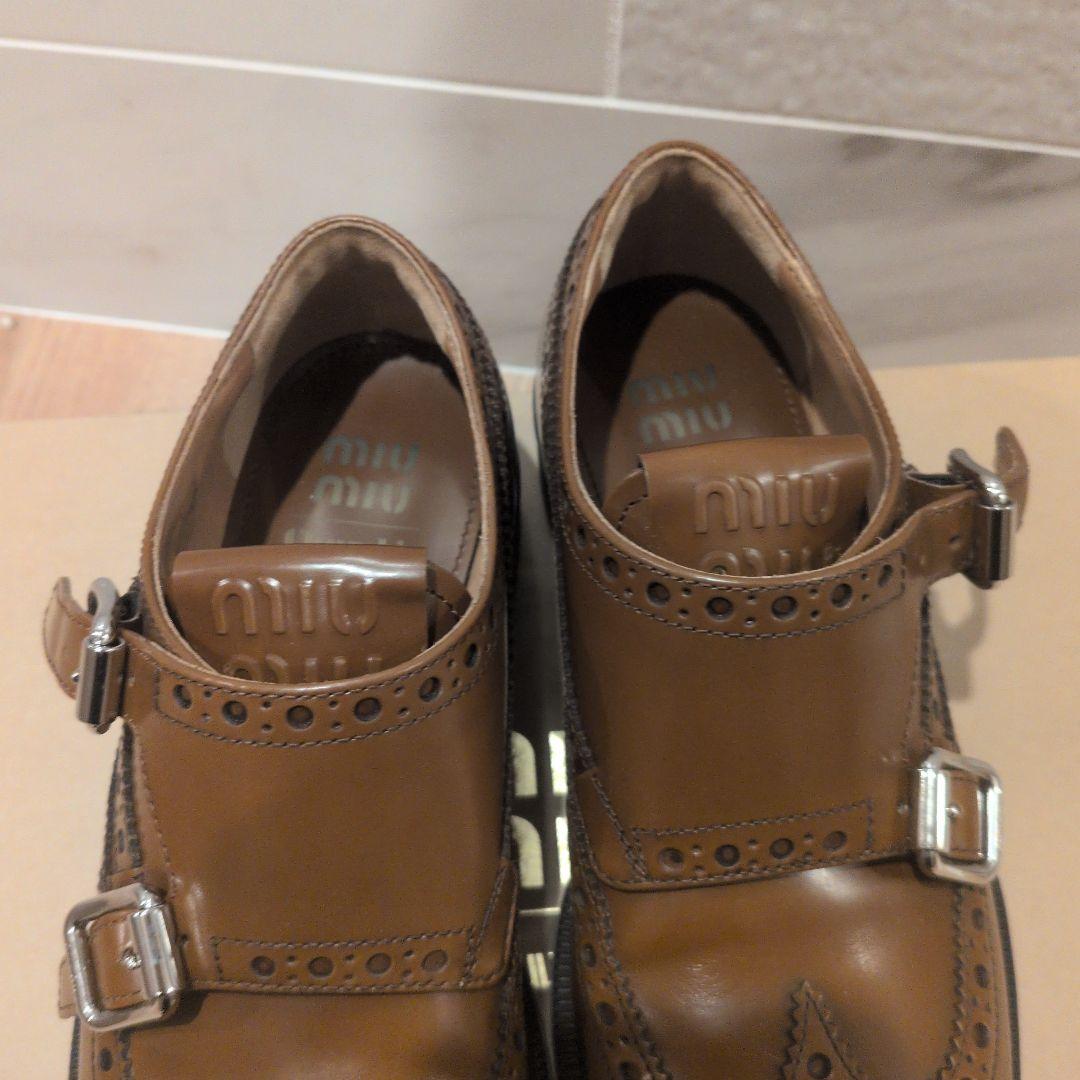 未使用ミュウミュウコラボチャーチ　ローファー　革靴　ダブルモンク ストラップ