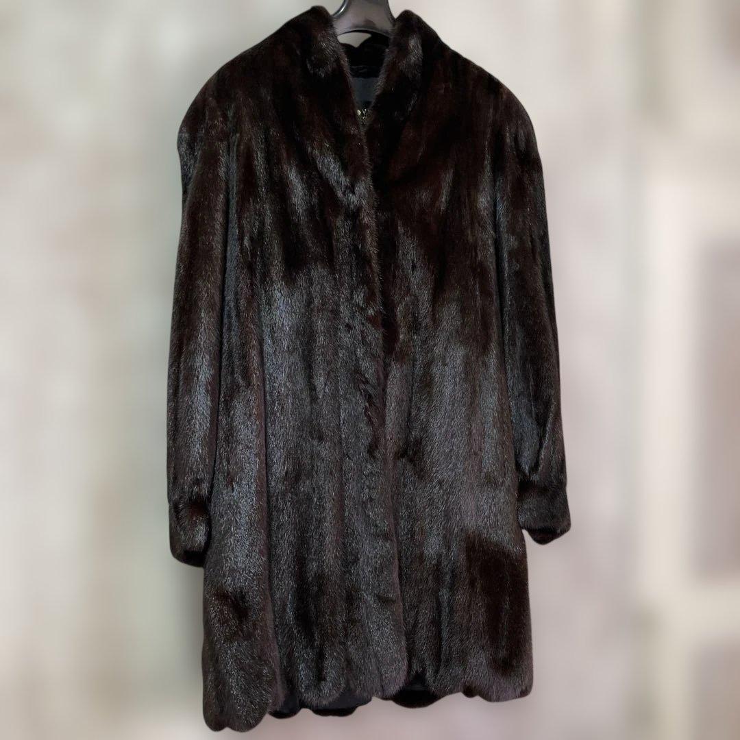 SAGAミンク 毛皮コート　ブラウン　11号Lサイズ　サガミンク　古着　美品良品