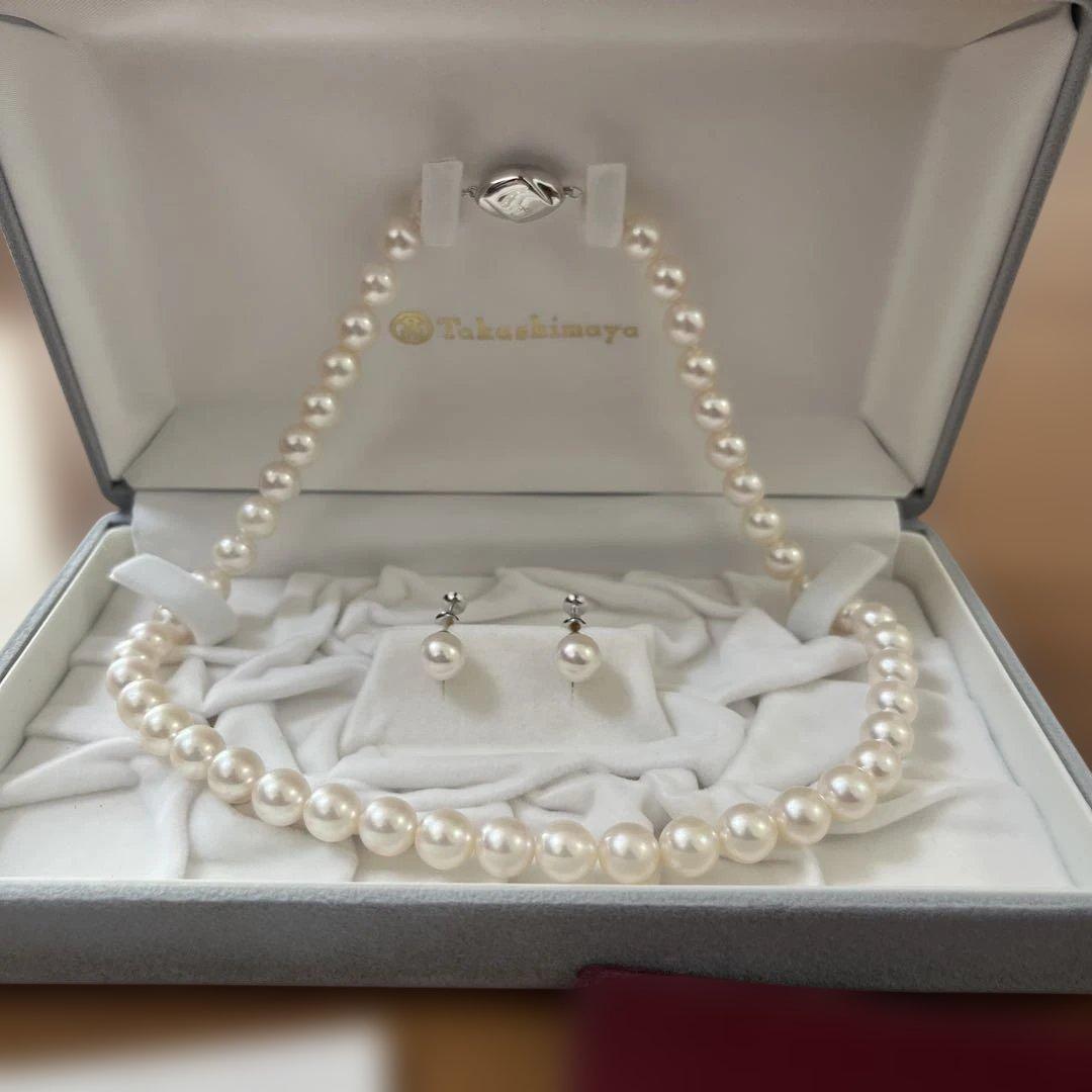 高島屋 アコヤ真珠ネックレス イヤリング付 8-8.5mm サイズ