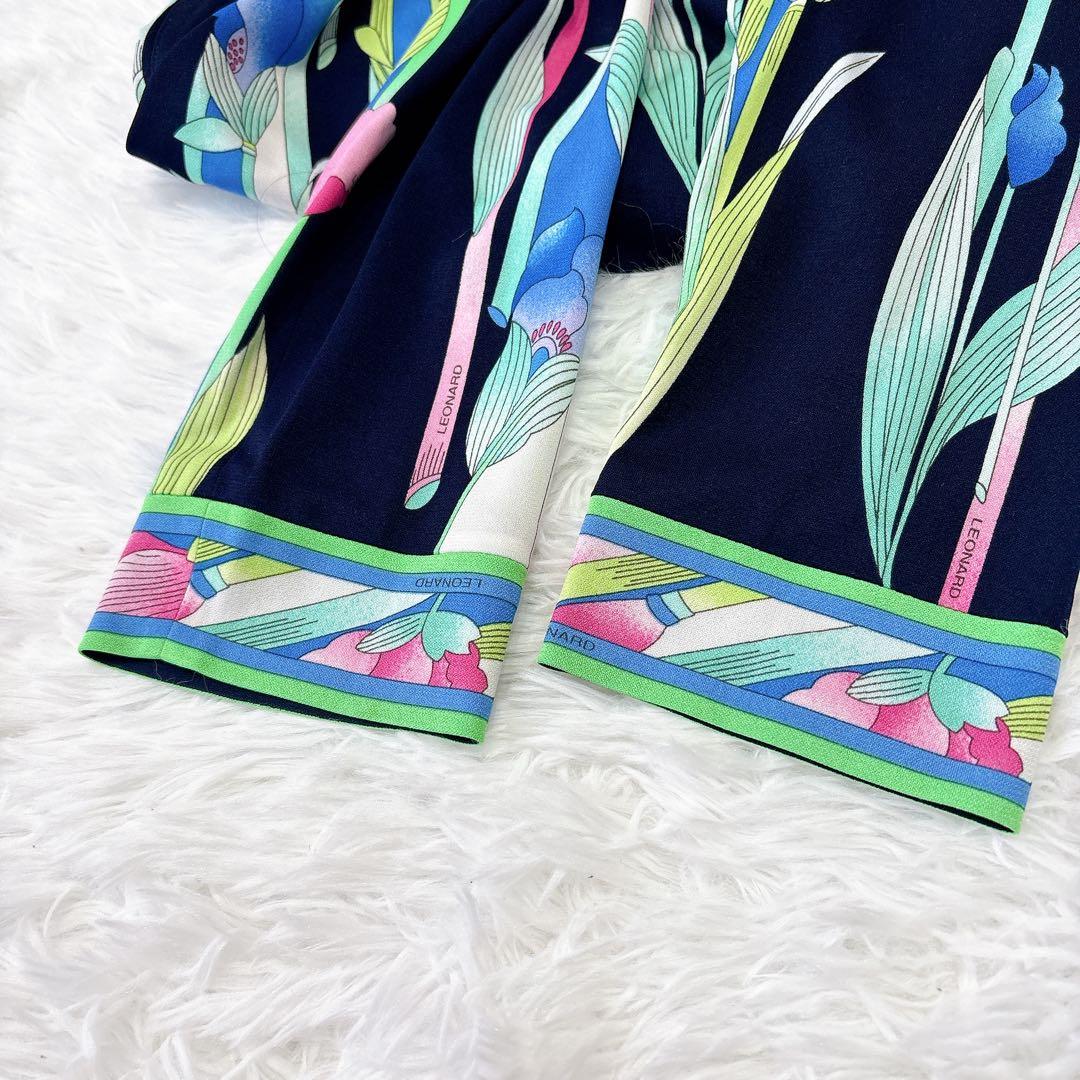 【良品】レオナール カットソー カンカン トリム 花柄 総柄 マルチカラー L