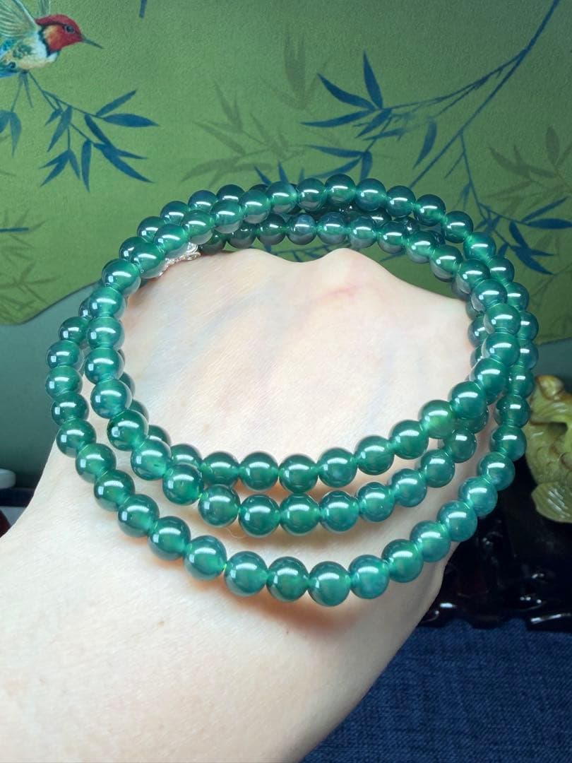 贅沢‼️天然本翡翠　高品質氷種藍緑色味翡翠一連ネックレス　鑑定書付き