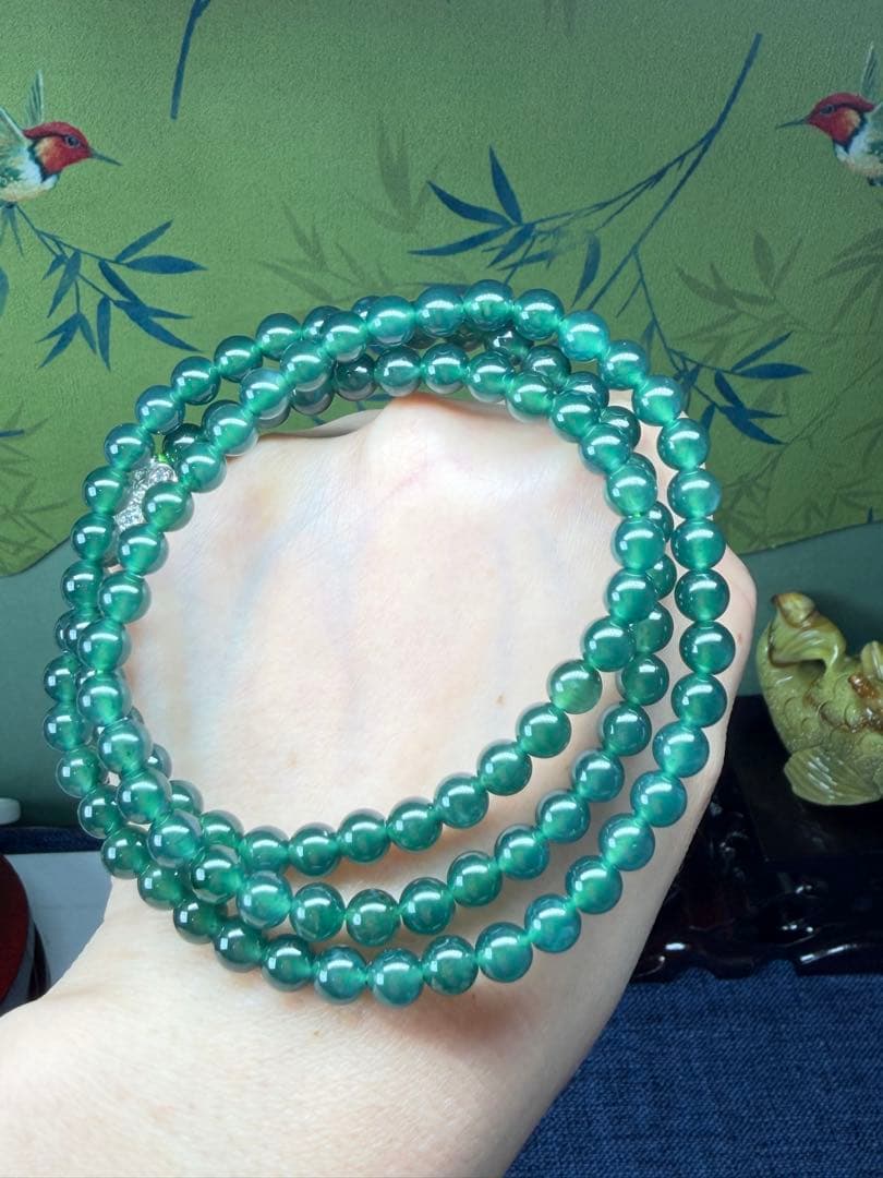贅沢‼️天然本翡翠　高品質氷種藍緑色味翡翠一連ネックレス　鑑定書付き