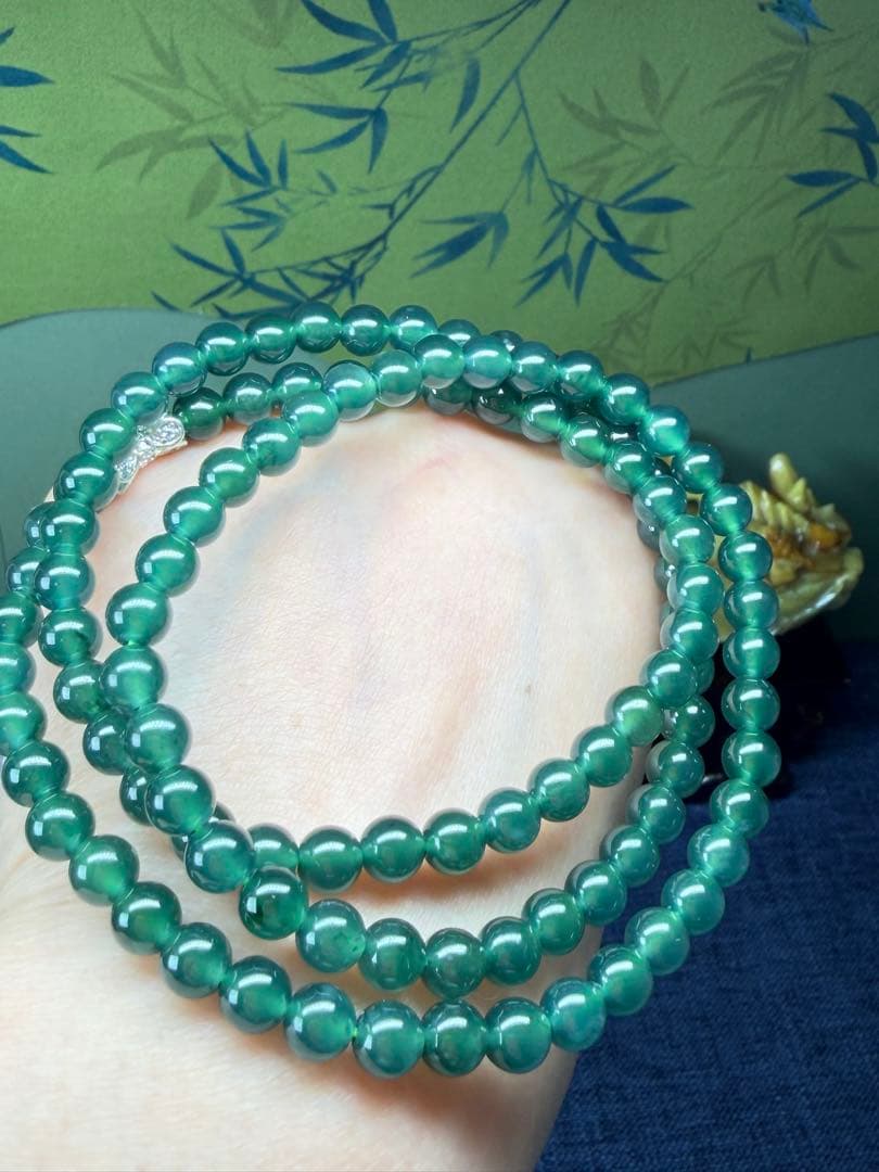 贅沢‼️天然本翡翠　高品質氷種藍緑色味翡翠一連ネックレス　鑑定書付き