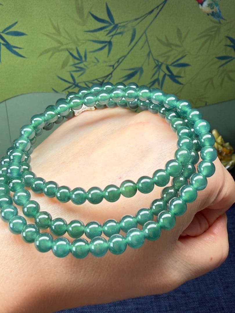 贅沢‼️天然本翡翠　高品質氷種藍緑色味翡翠一連ネックレス　鑑定書付き