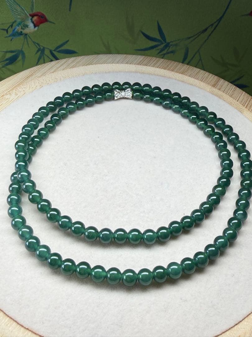 贅沢‼️天然本翡翠　高品質氷種藍緑色味翡翠一連ネックレス　鑑定書付き