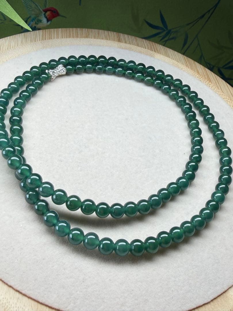 贅沢‼️天然本翡翠　高品質氷種藍緑色味翡翠一連ネックレス　鑑定書付き