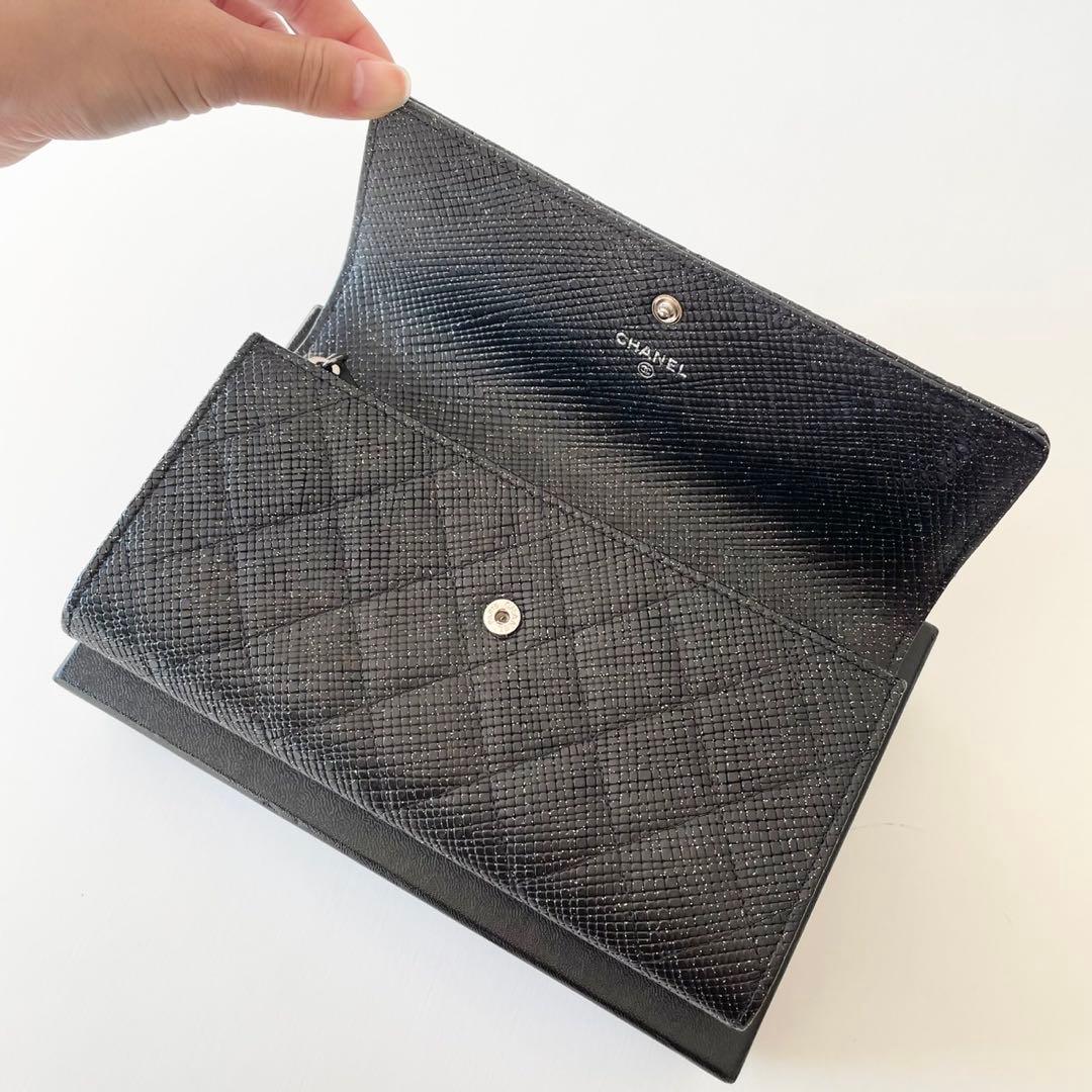 【新品】CHANEL 長財布 マトラッセ キャビアスキン ココマーク ラメ