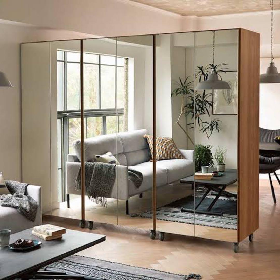 dinos間仕切り移動式ミラークローゼット白 二段タイプ