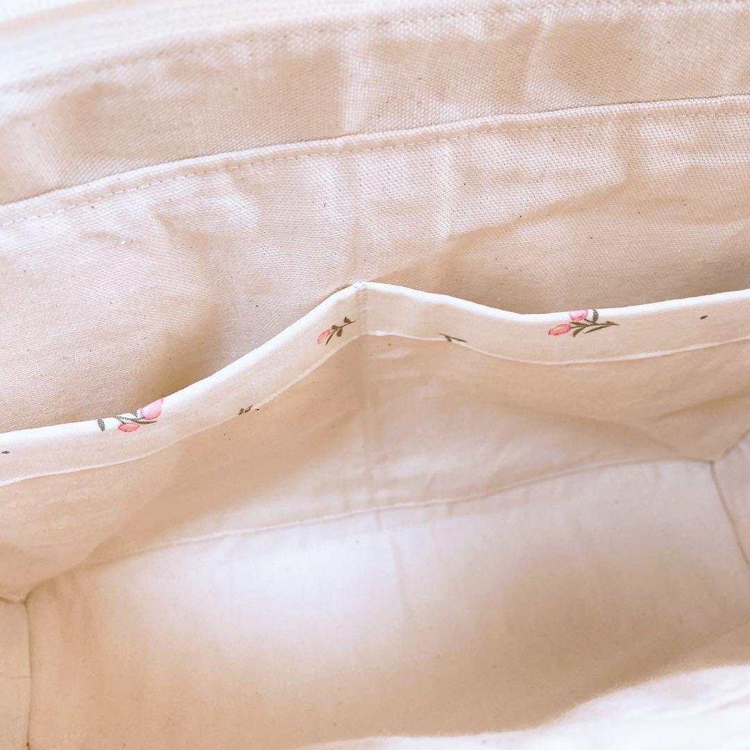 インド刺繍生地 くすみピンク 3ルームフリルトート⑅⿻ ハンドメイド