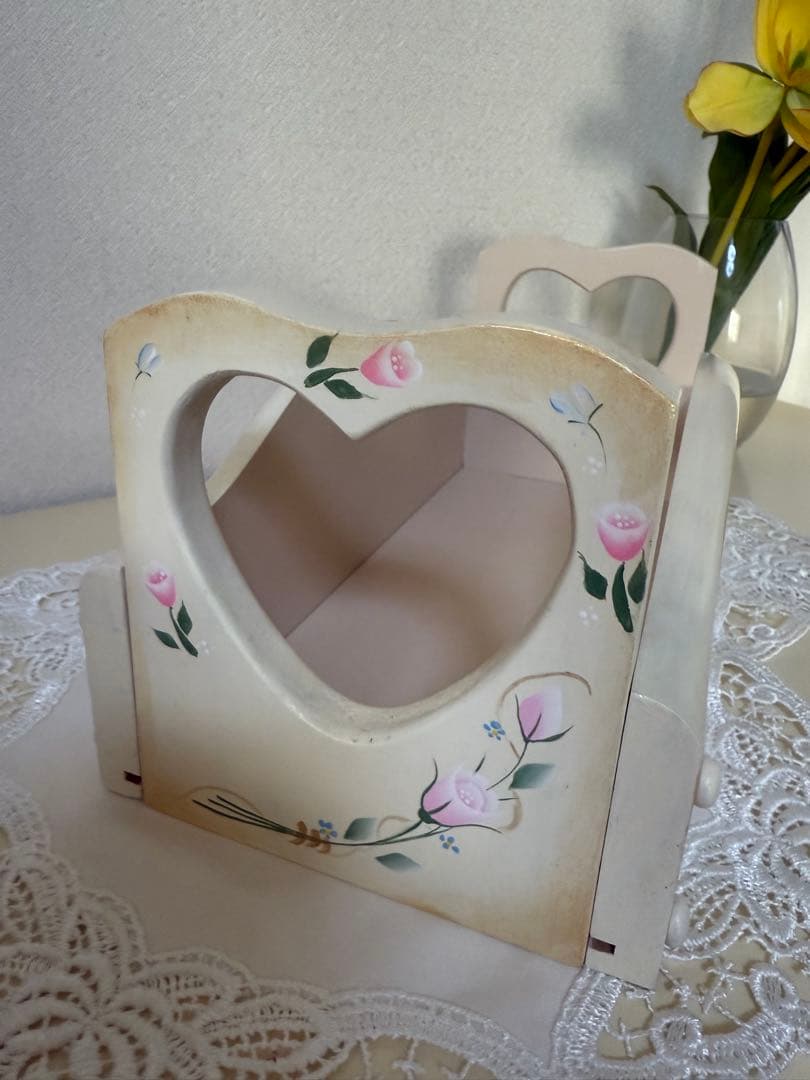 トールペイント作品　花柄木製トレイ