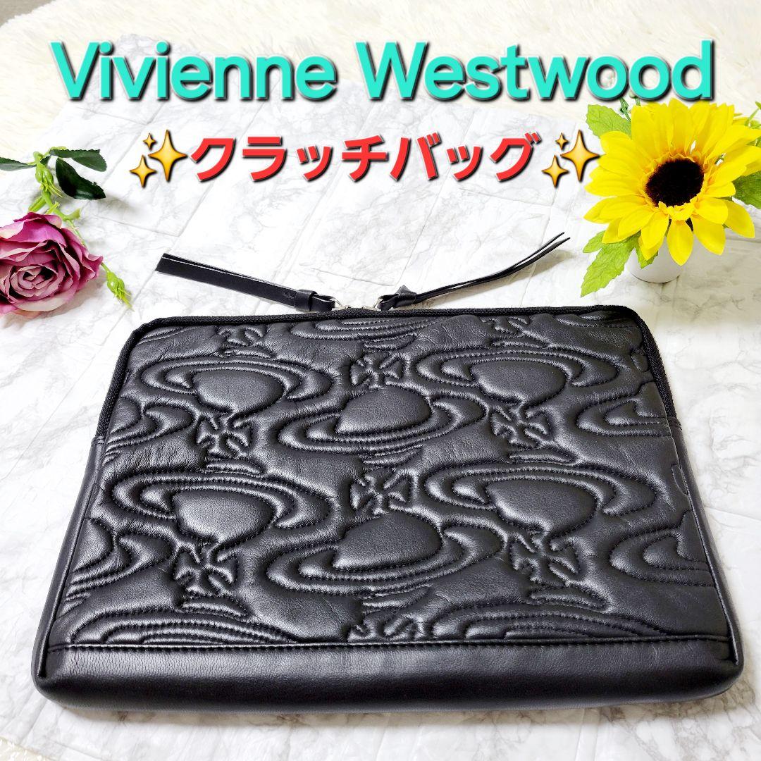 Vivienne Westwood オーブ 型押し レザークラッチ 黒