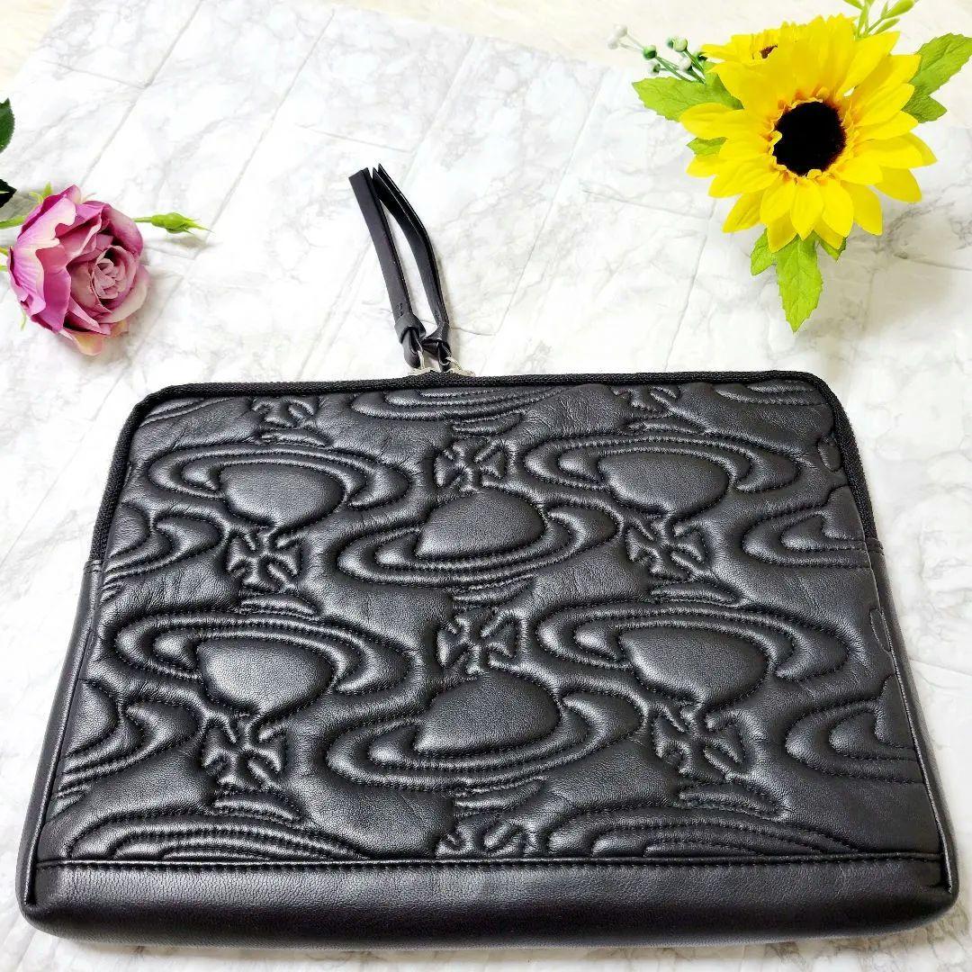 Vivienne Westwood オーブ 型押し レザークラッチ 黒