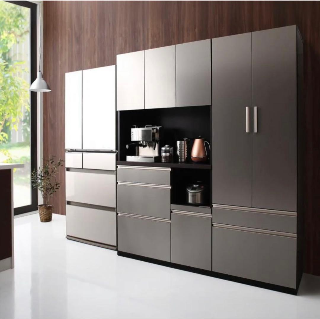 【新宿引取】食器棚＋キッチンボードセット シルバー 2〜3年使用 美品 配送可