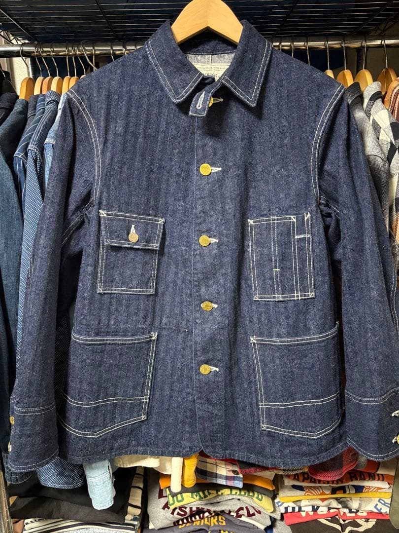 warehouse インディゴヘリンボーンカバーオール