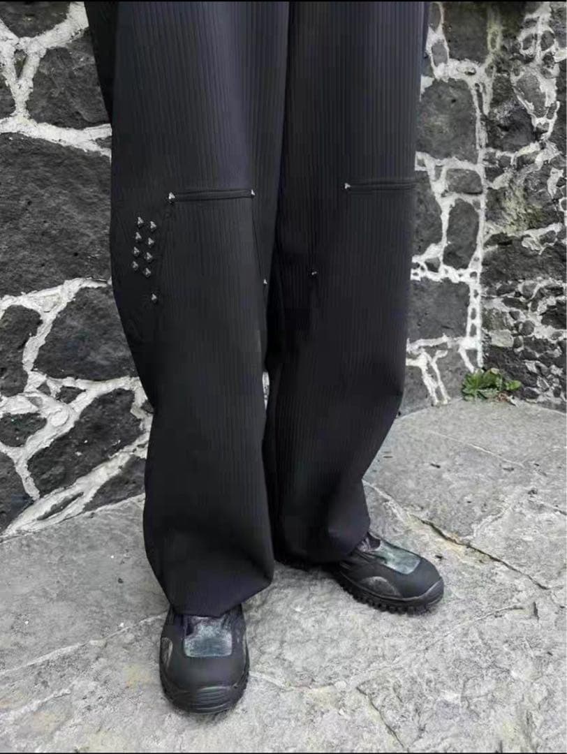 美品 Kiko kostadinov ビジュー付き黒ワイドパンツ トラウザー