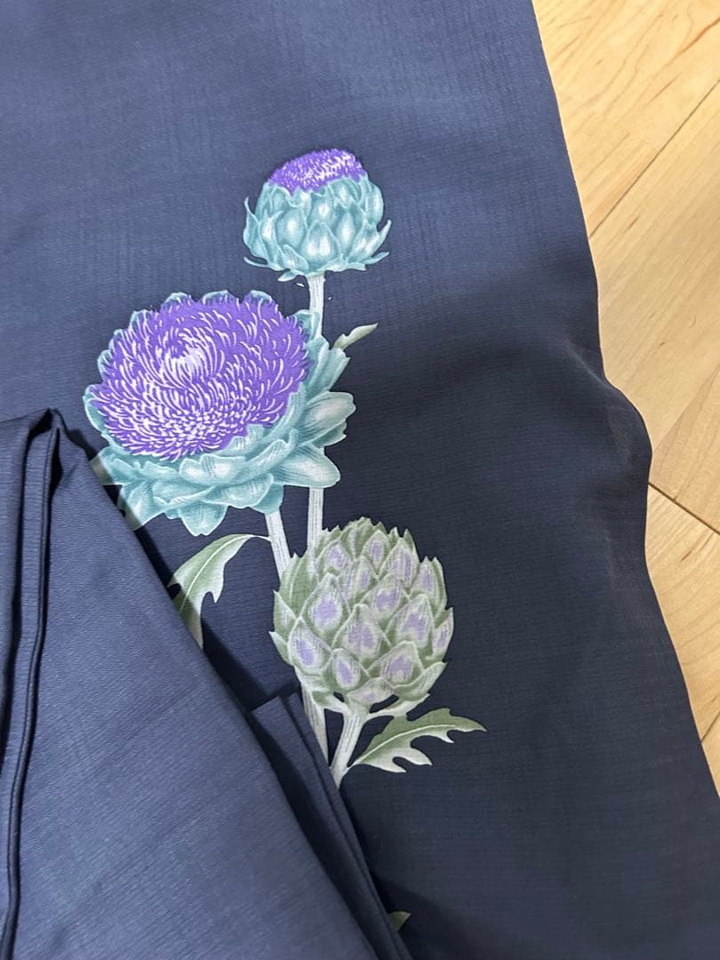 【スーパー特価】浴衣単品　渋紺　アーティチョーク　撫松庵　セオα 付下げ　単衣