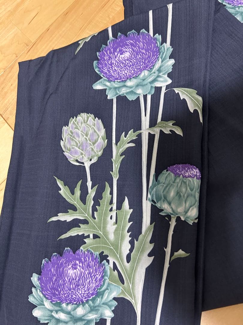 【スーパー特価】浴衣単品　渋紺　アーティチョーク　撫松庵　セオα 付下げ　単衣