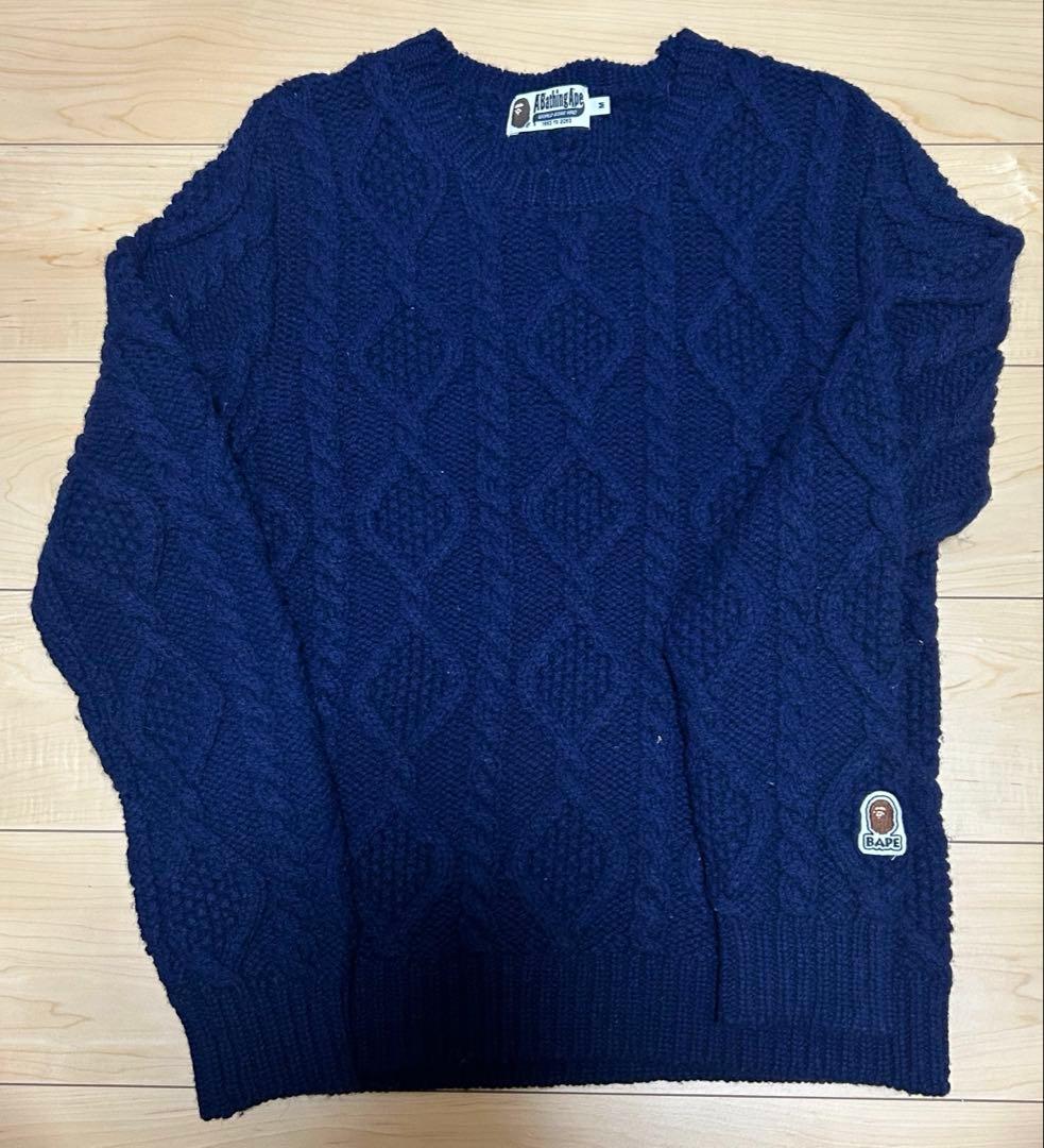 A Bathing Ape ネイビー ケーブルニット M