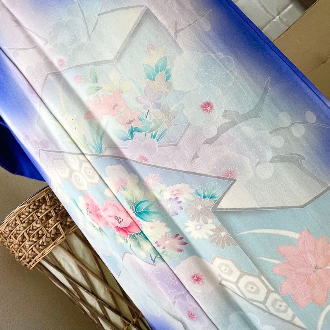 ブルー 友禅 4点 フルセット 訪問着 入学式 卒業式 入園式 春 秋 冬