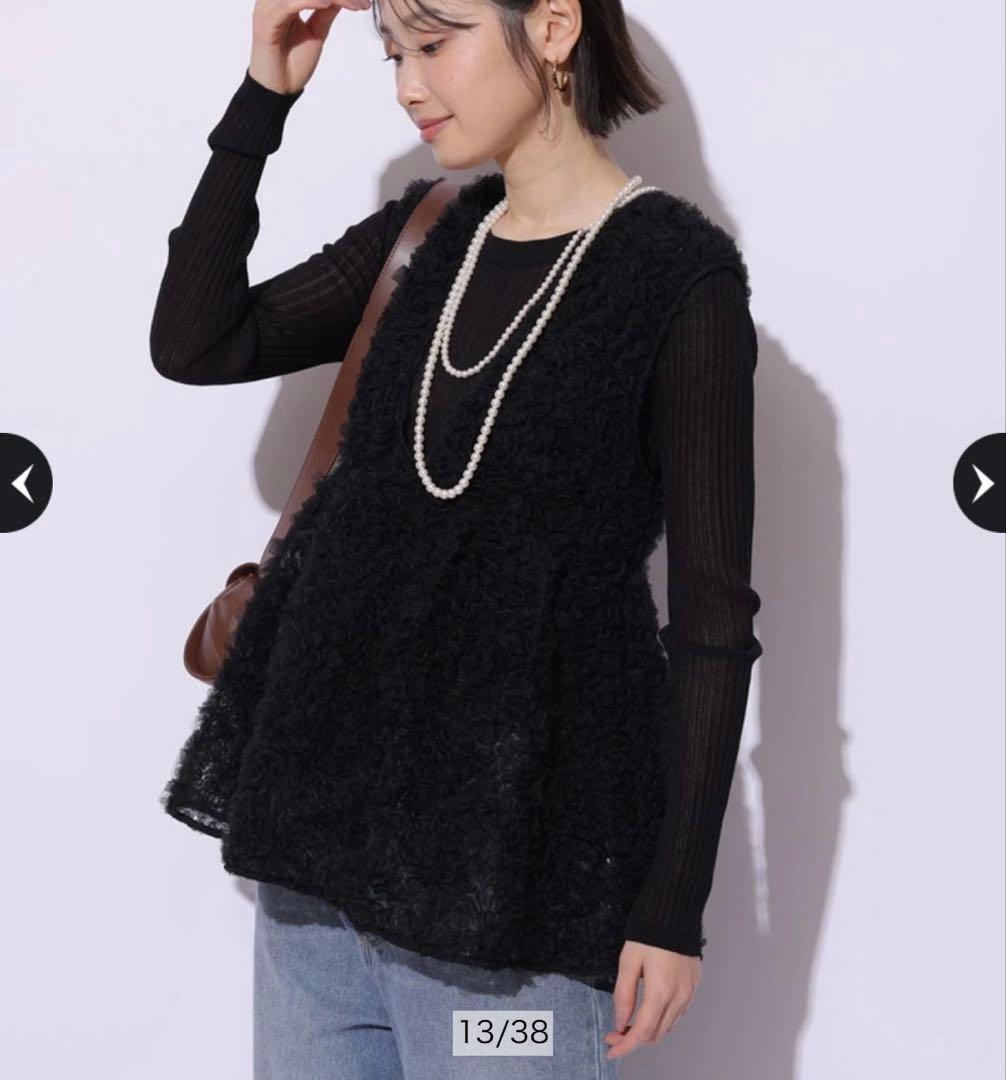 【Mystrada】デコラチュールブラウス　ブラック　Sサイズ