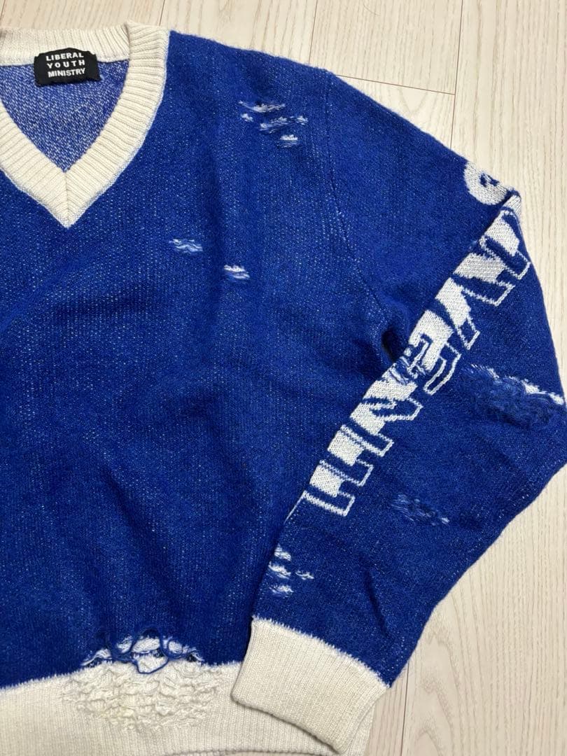 か*ね様 LIBERAL YOUTH MINISTRY ダメージニット青 ブルー