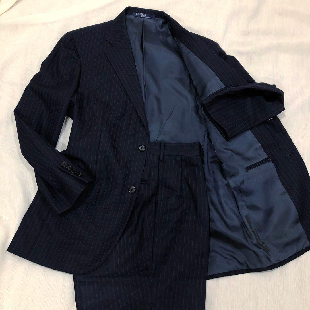 ラルフローレン ネイビースーツ ストライプ セットアップ 80s オールド 古着