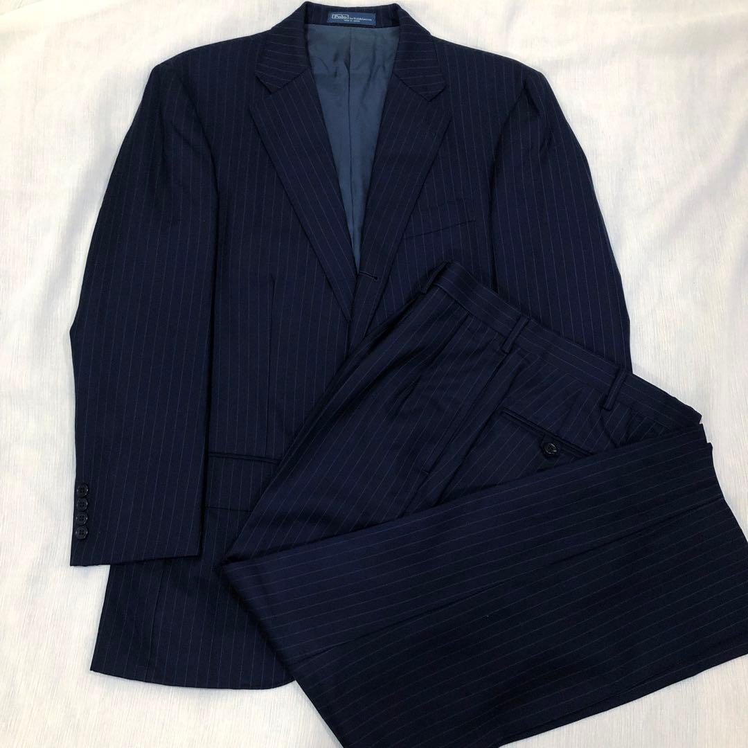 ラルフローレン ネイビースーツ ストライプ セットアップ 80s オールド 古着