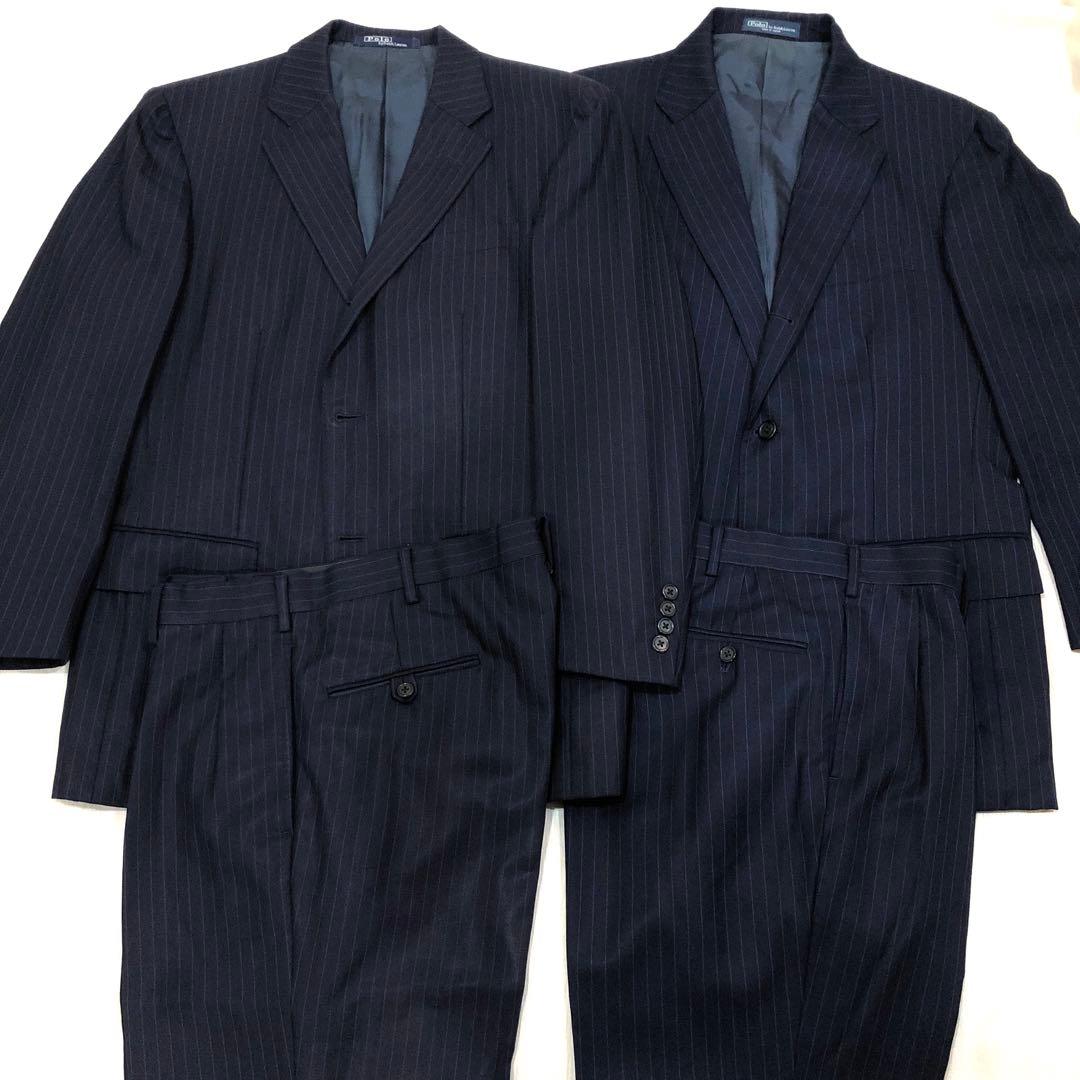 ラルフローレン ネイビースーツ ストライプ セットアップ 80s オールド 古着