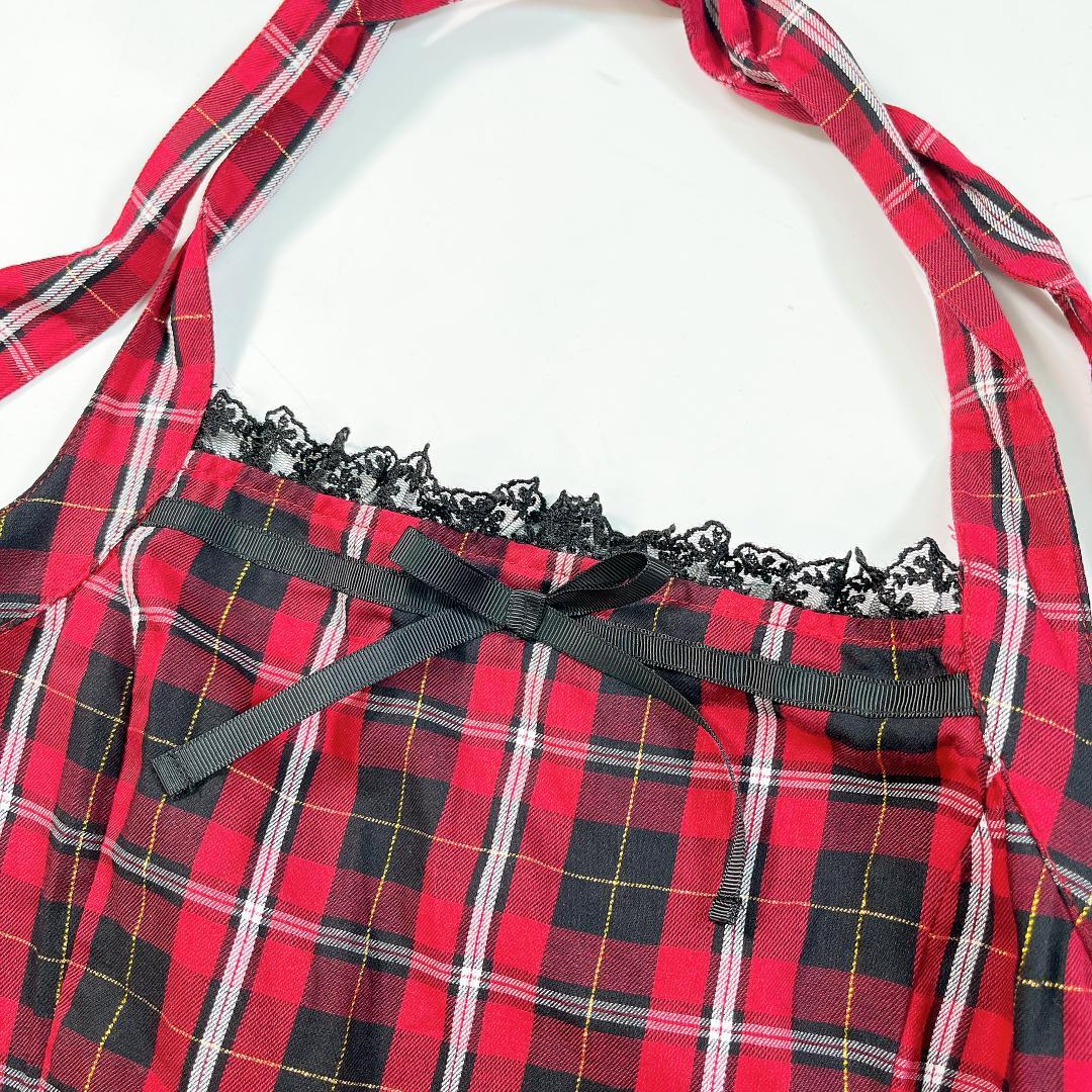 PUTUMAYO プトマヨ ミニワンピース フリル レース チェック 赤