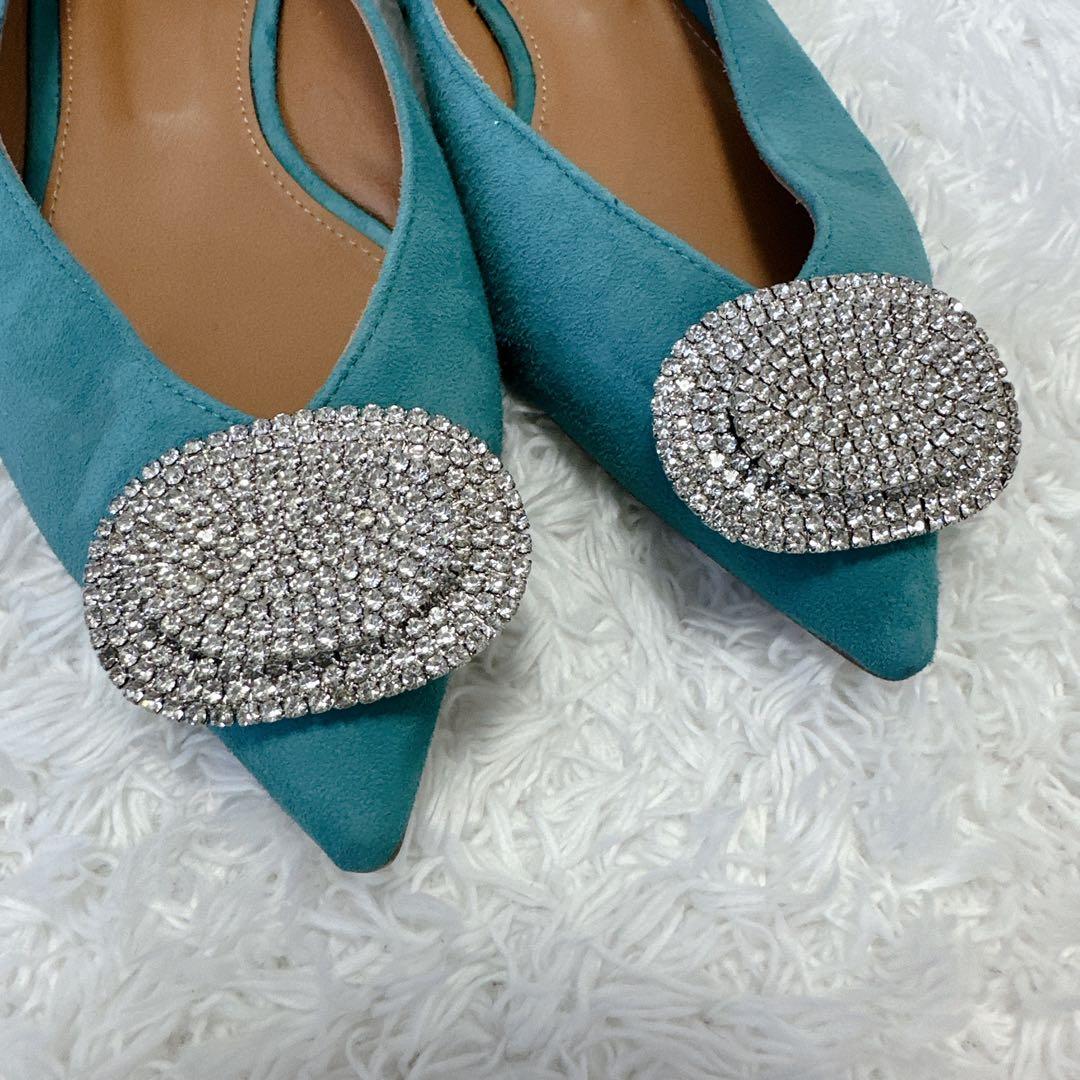 【良品】pippichic グリーン ビジュー付きフラットシューズ 37