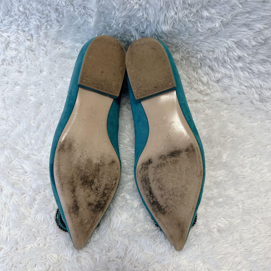 【良品】pippichic グリーン ビジュー付きフラットシューズ 37