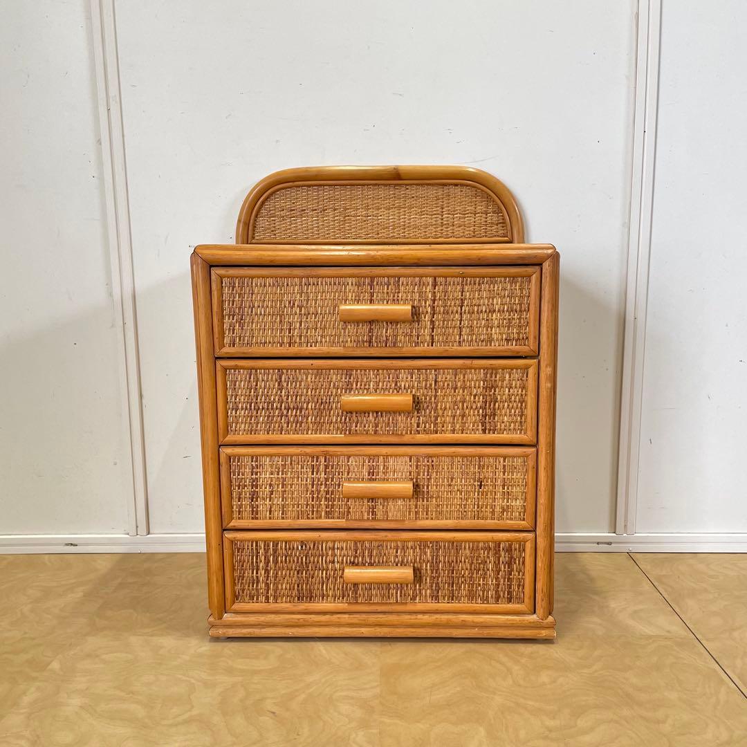 籐 ラタン 4段チェスト③ 引き出し 収納 タンス 箪笥 電話台 ビンテージ