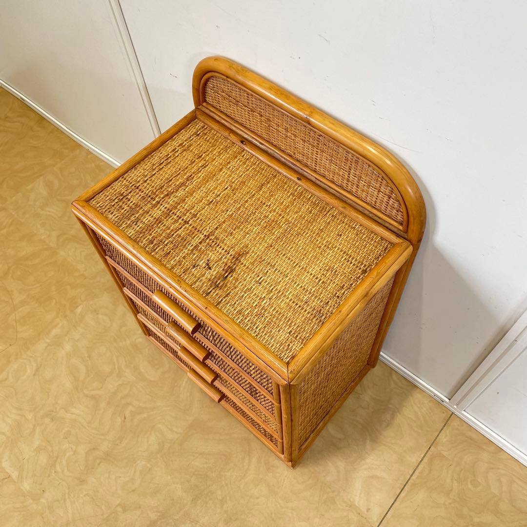 籐 ラタン 4段チェスト③ 引き出し 収納 タンス 箪笥 電話台 ビンテージ