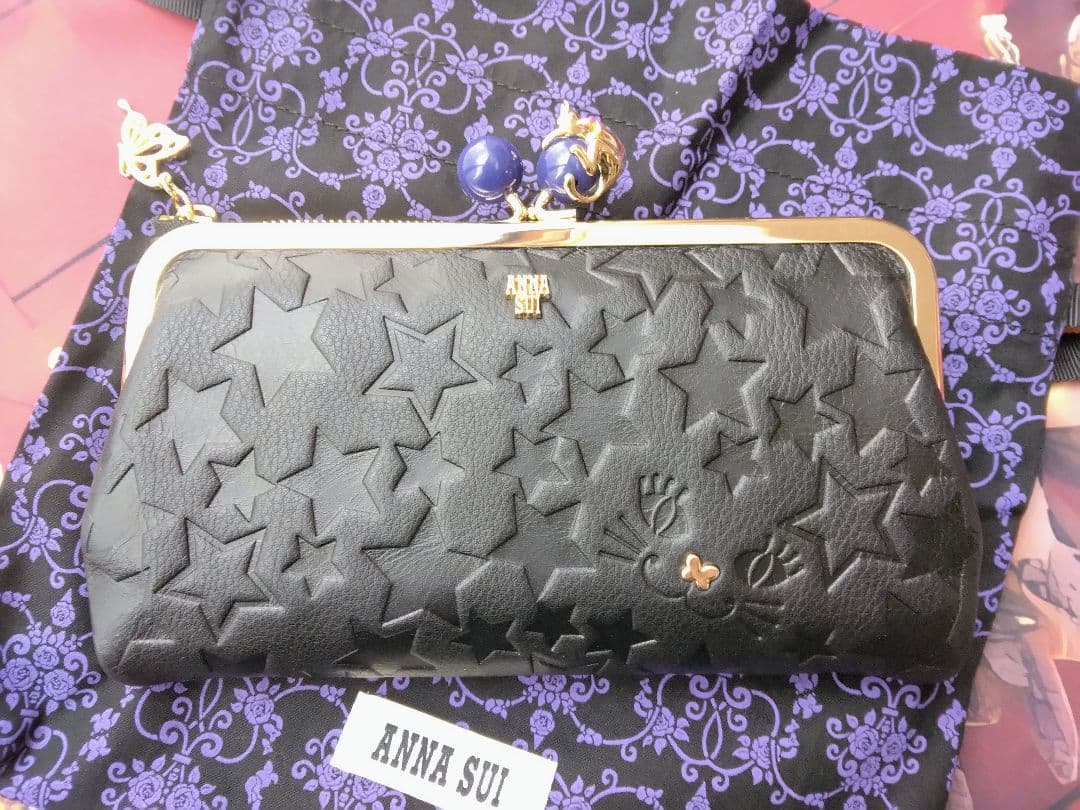 新品 アナスイ 猫 長財布 がま口 プレイングキャット 巾着付 ANNA SUI