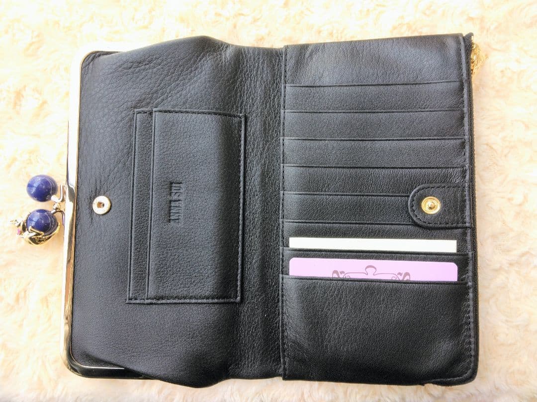 新品 アナスイ 猫 長財布 がま口 プレイングキャット 巾着付 ANNA SUI