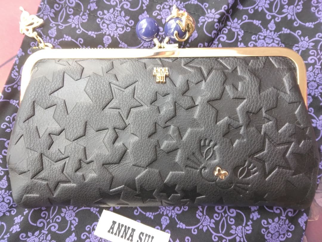 新品 アナスイ 猫 長財布 がま口 プレイングキャット 巾着付 ANNA SUI