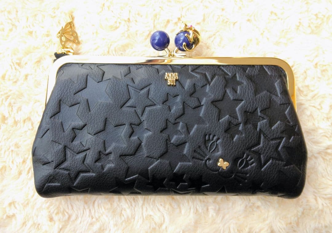 新品 アナスイ 猫 長財布 がま口 プレイングキャット 巾着付 ANNA SUI
