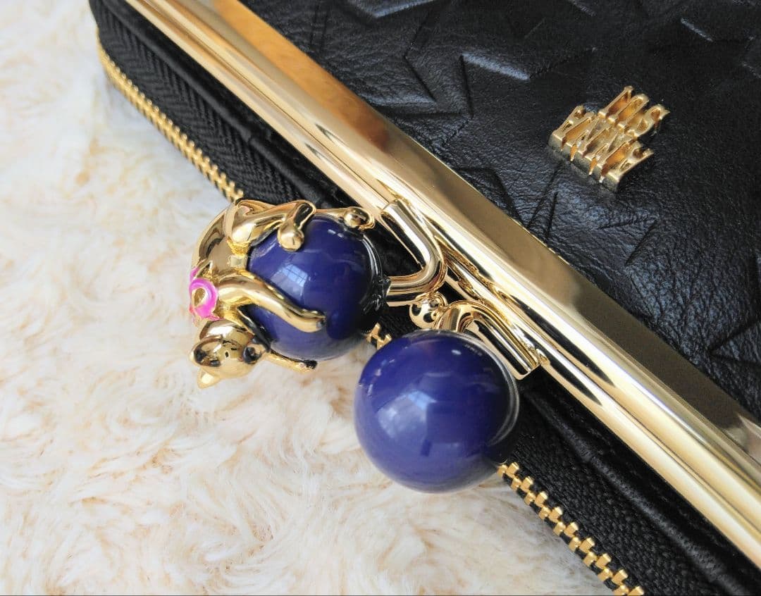 新品 アナスイ 猫 長財布 がま口 プレイングキャット 巾着付 ANNA SUI