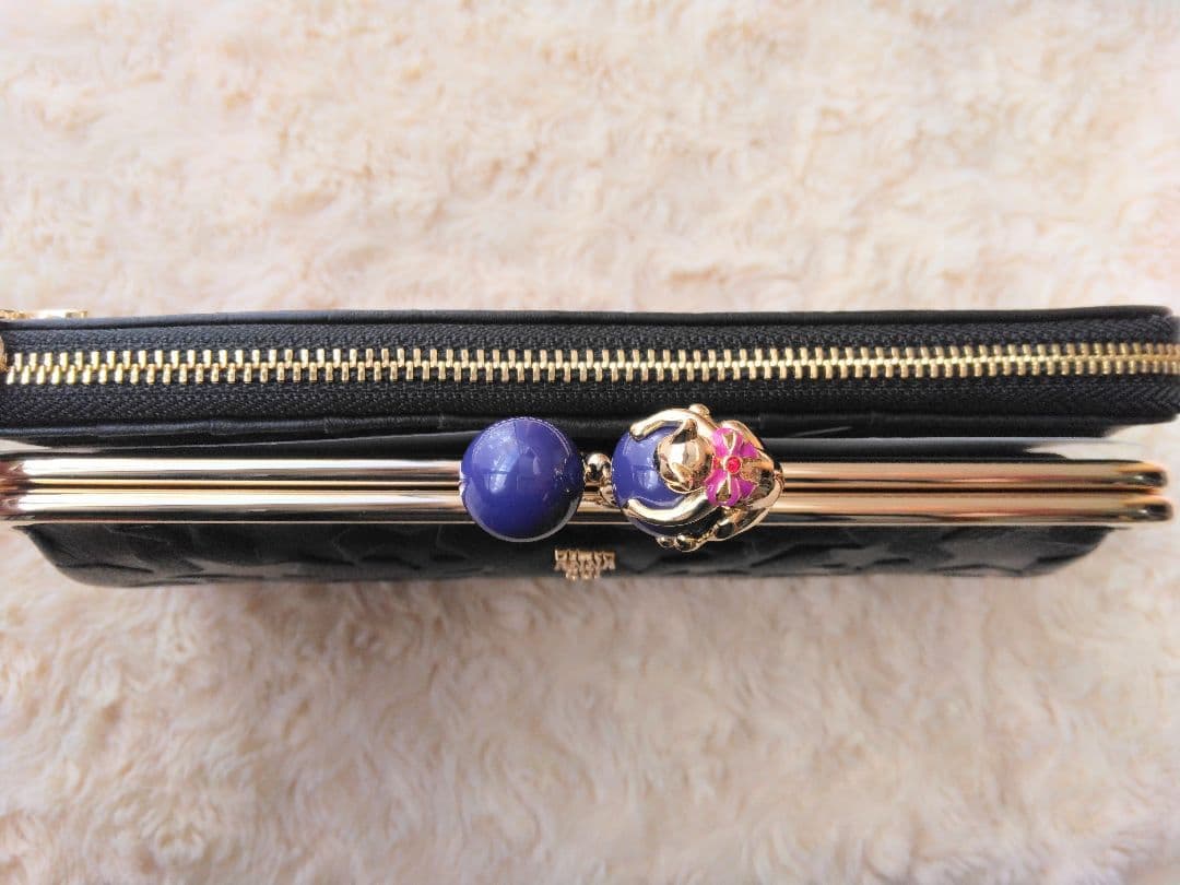 新品 アナスイ 猫 長財布 がま口 プレイングキャット 巾着付 ANNA SUI