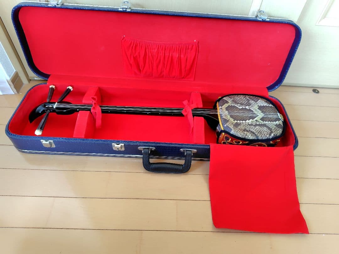 三線本体 人工皮革 蛇皮模様 ハードケース付き