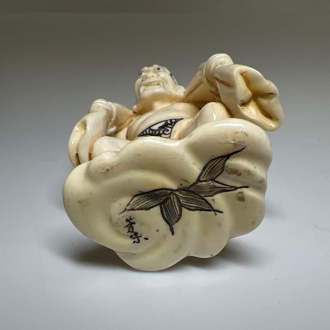 極上和彫　風神根付　27g 東Y8-0109☆2Fトヒト