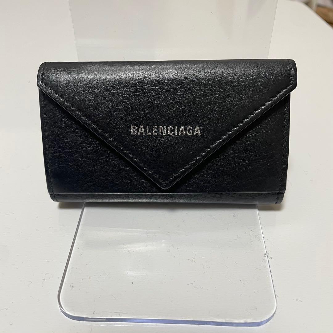 バレンシアガ ペーパー 6連キーケース 美品 黒 カーフレザー　シボ加工