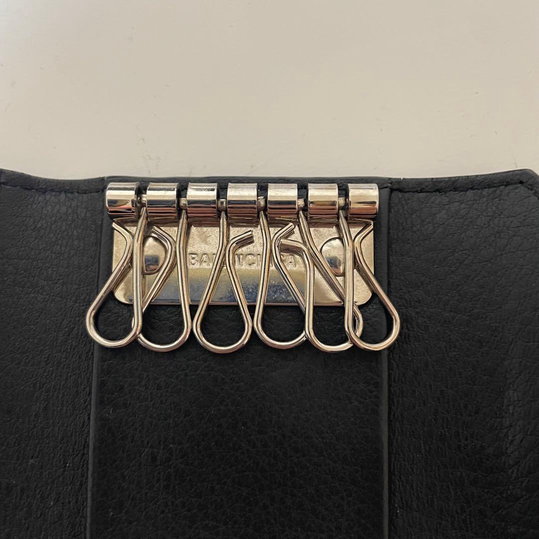 バレンシアガ ペーパー 6連キーケース 美品 黒 カーフレザー　シボ加工